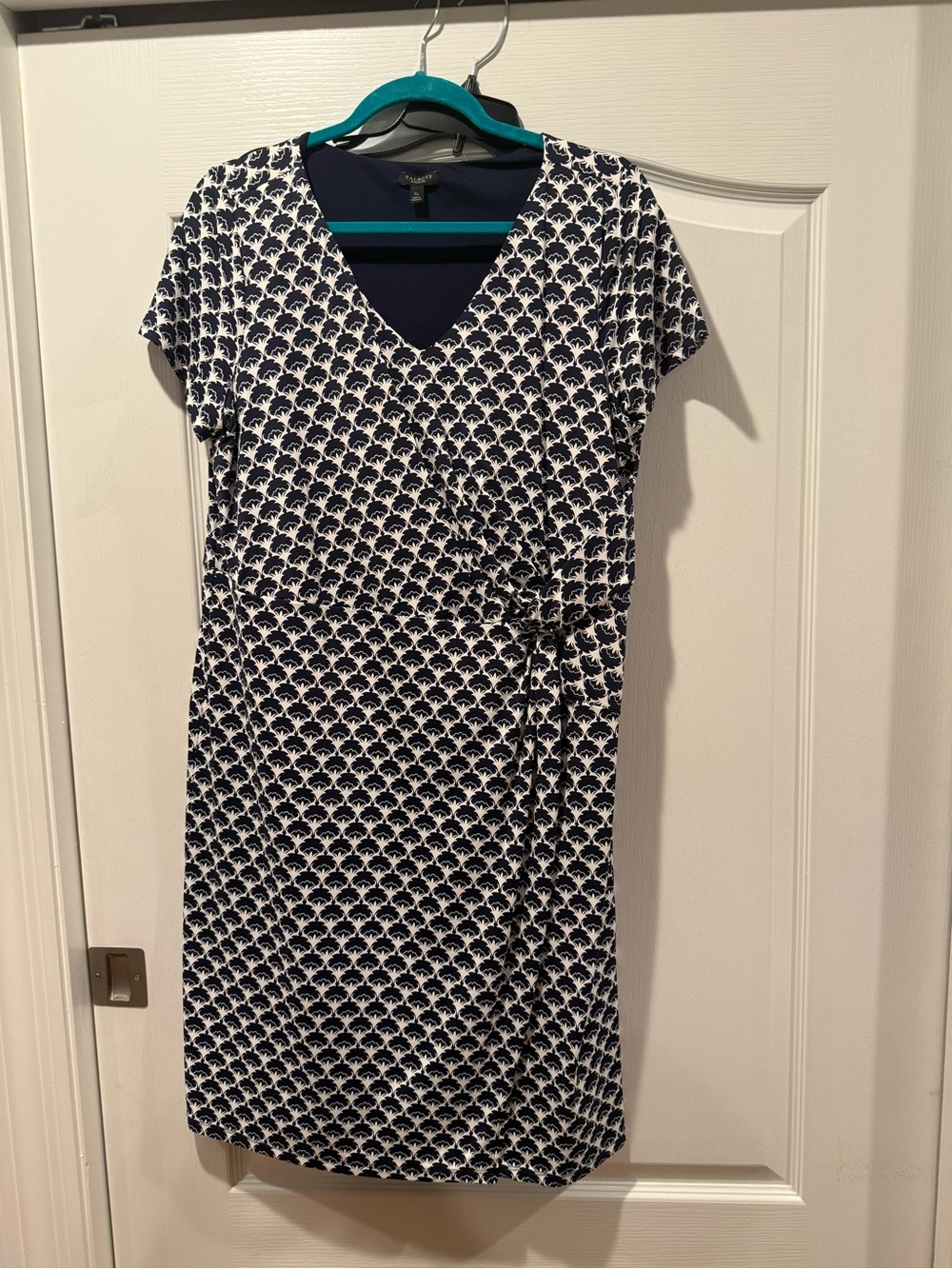 Talbots Navy & White Printed Wrap-Front Dress